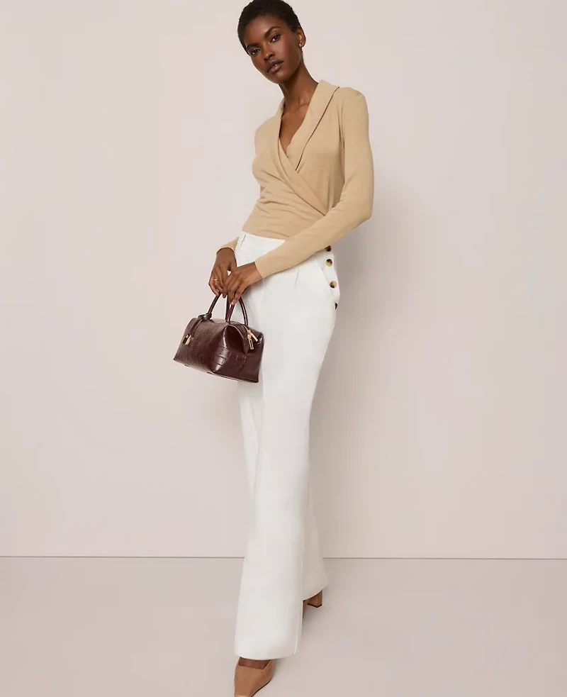 Ann Taylor The Side Button Wide-Leg Pant Winter White Women's