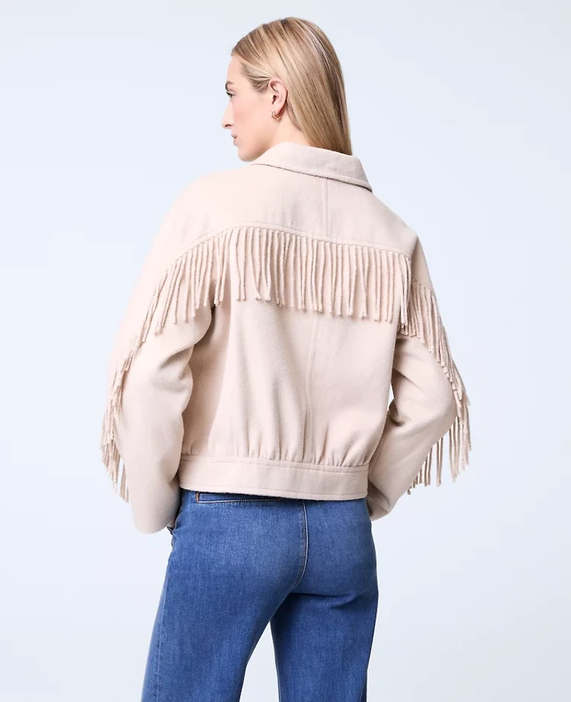 Ann Taylor Weekend Collection Fringe Bomber Jacket Pale Sandalwood Women's