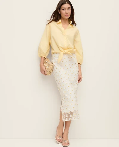 Ann Taylor Daisy Appliqué Column Midi Skirt White Multi Women's