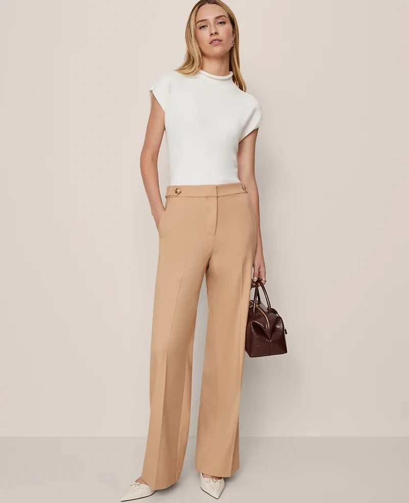 Ann Taylor The Petite Tailored Wide Leg Trouser Size 10 Cafe Au Lait Women's