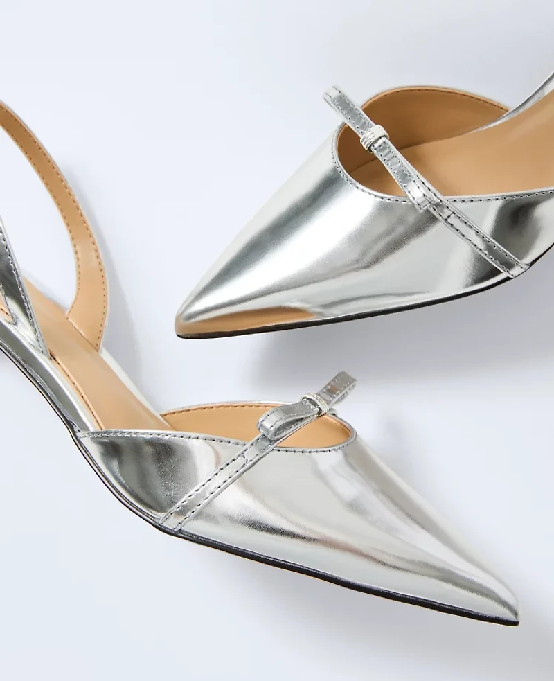 Ann Taylor Metallic Leather Slingback Pump Silver Women's