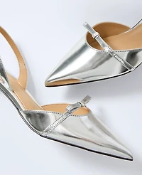 Ann Taylor Metallic Leather Slingback Pump Silver Women's