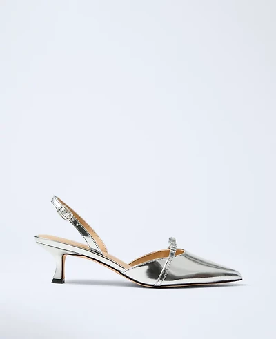 Ann Taylor Metallic Leather Slingback Pump Silver Women's
