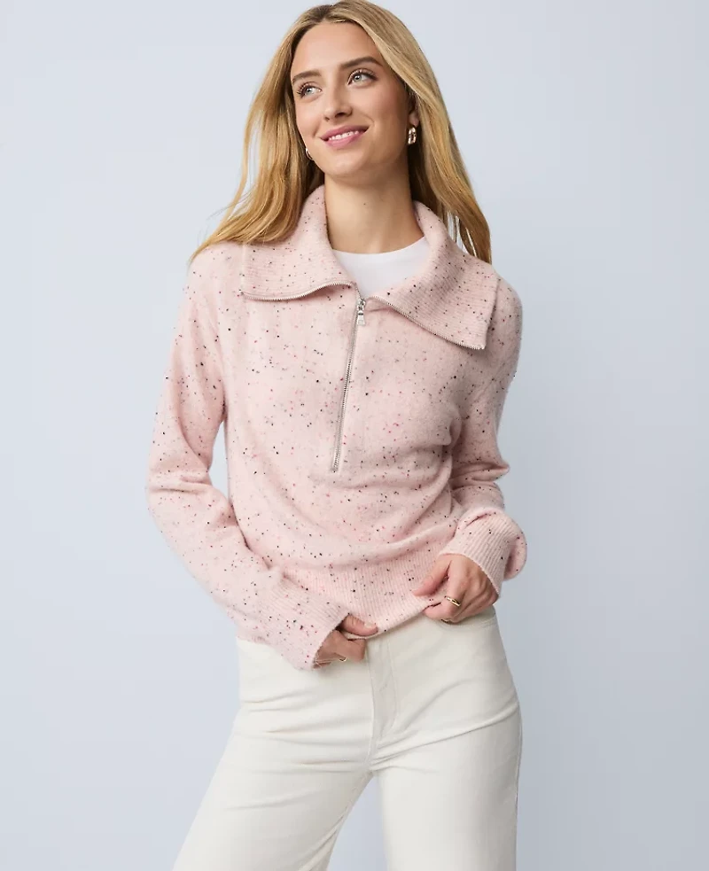 Ann Taylor Weekend Collection Half-Zip Sweater Pink Multi Speckle Women's