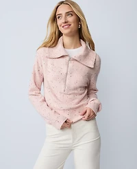 Ann Taylor Weekend Collection Half-Zip Sweater Pink Multi Speckle Women's