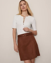 Ann Taylor Weekend Collection Faux Suede Belted A-Line Skirt Rich Bronze Women's
