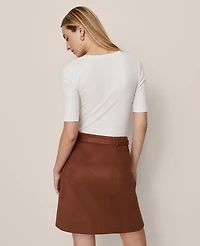 Ann Taylor Weekend Collection Faux Suede Belted A-Line Skirt Rich Bronze Women's