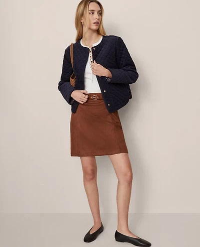 Ann Taylor Weekend Collection Faux Suede Belted A-Line Skirt Rich Bronze Women's