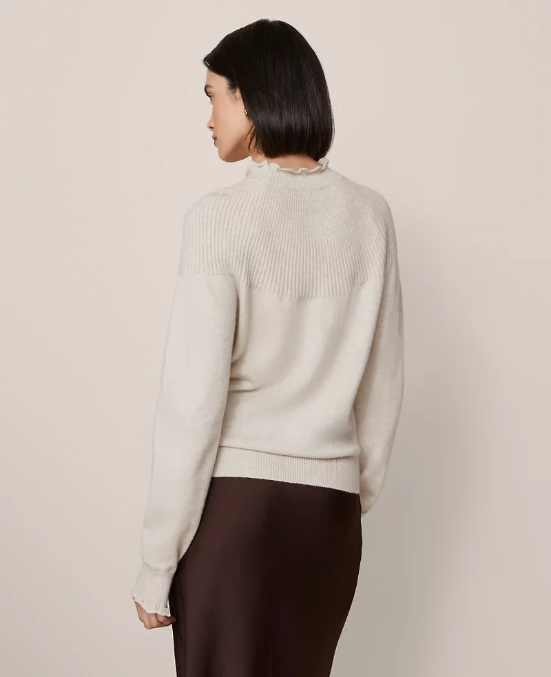 Ann Taylor Petite Ruffle Trimmed Mock Neck Sweater Women's