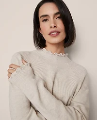 Ann Taylor Petite Ruffle Trimmed Mock Neck Sweater Women's