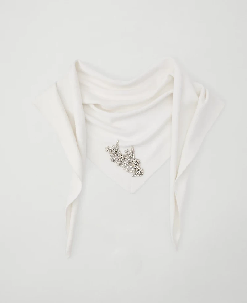 Ann Taylor Embellished Triangle Scarf Winter White Women's