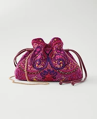Ann Taylor Beaded Paisley Drawstring Clutch Handbag Poised Plum Women's