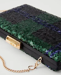 Ann Taylor Sequin Tartan Hard Clutch Handbag Rainforest Women's