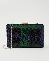 Ann Taylor Sequin Tartan Hard Clutch Handbag Rainforest Women's