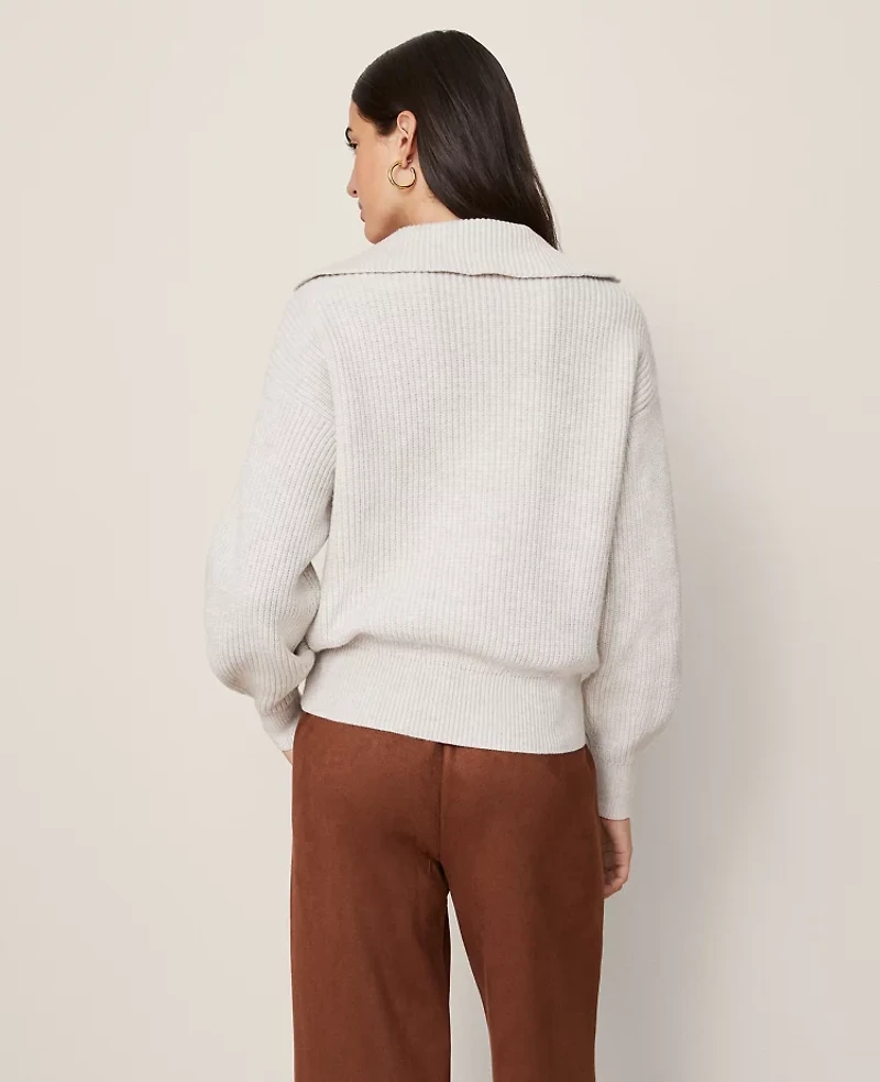 Ann Taylor Weekend Collection Lace-Up Ribbed Sweater Pale Sand Heather Women's