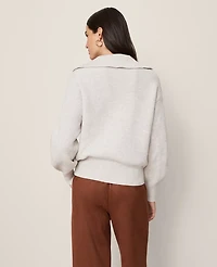 Ann Taylor Weekend Collection Lace-Up Ribbed Sweater Pale Sand Heather Women's