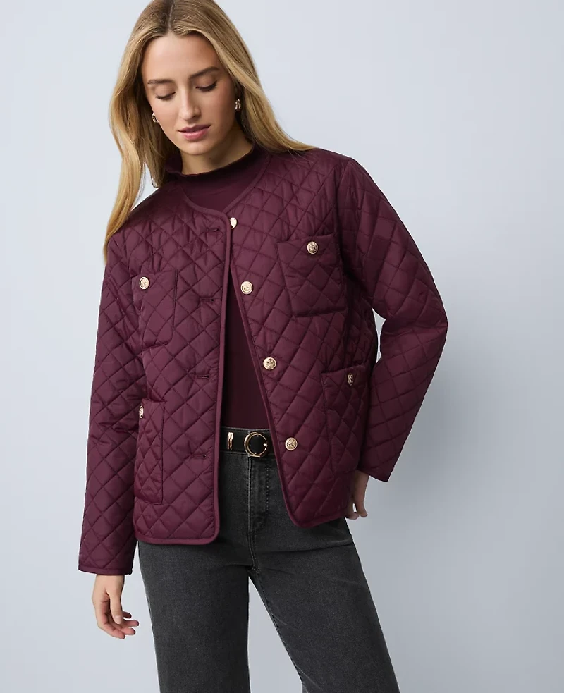 Ann Taylor Weekend Collection Quilted Jacket Poised Plum Women's