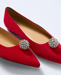 Ann Taylor Pointy Toe Embellished Suede Flat Jewel Red Women's