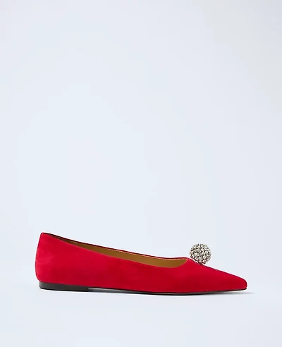 Ann Taylor Pointy Toe Embellished Suede Flat Jewel Red Women's