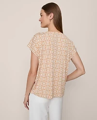 Ann Taylor Chain Link Mixed Media Top Cafe Au Lait Women's