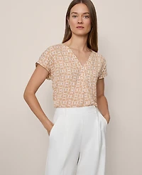 Ann Taylor Chain Link Mixed Media Top Cafe Au Lait Women's