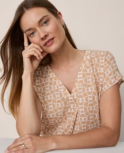 Ann Taylor Chain Link Mixed Media Top Size Small Cafe Au Lait Women's