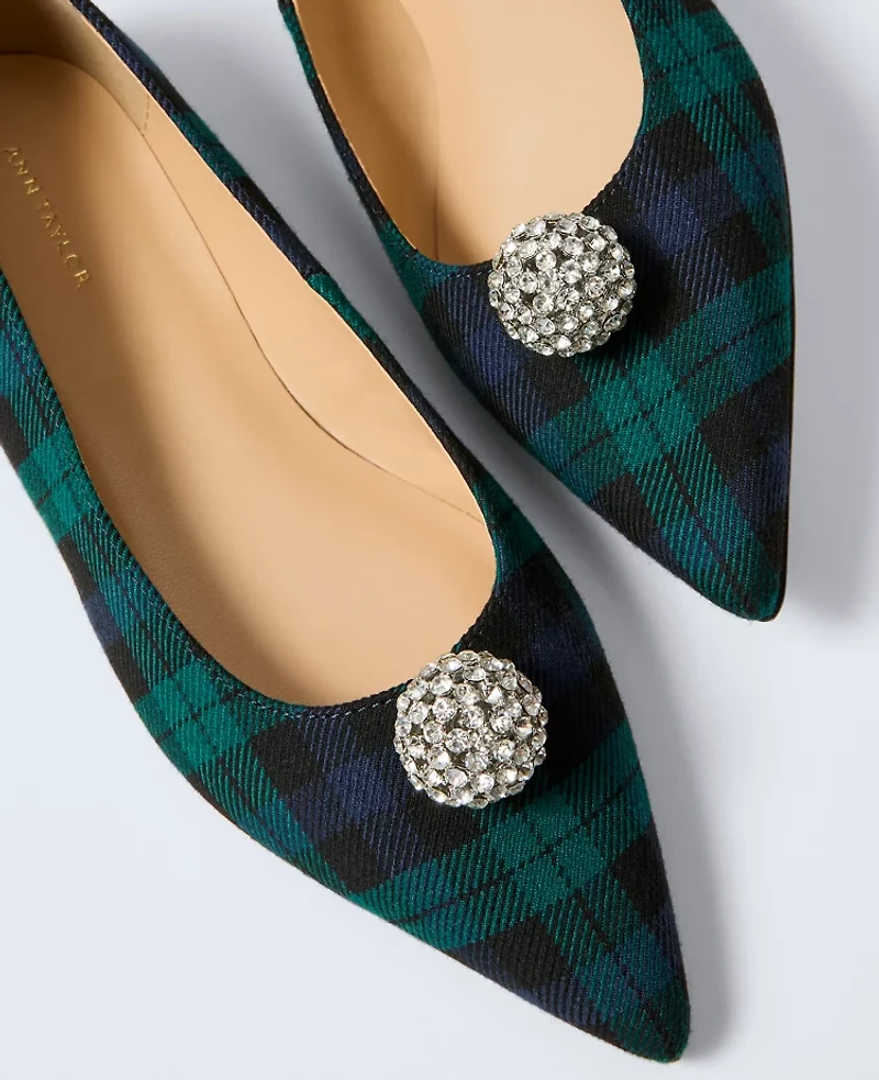 Ann Taylor Pointy Toe Embellished Flat Black Women's