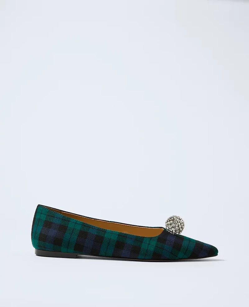 Ann Taylor Pointy Toe Embellished Flat Black Women's
