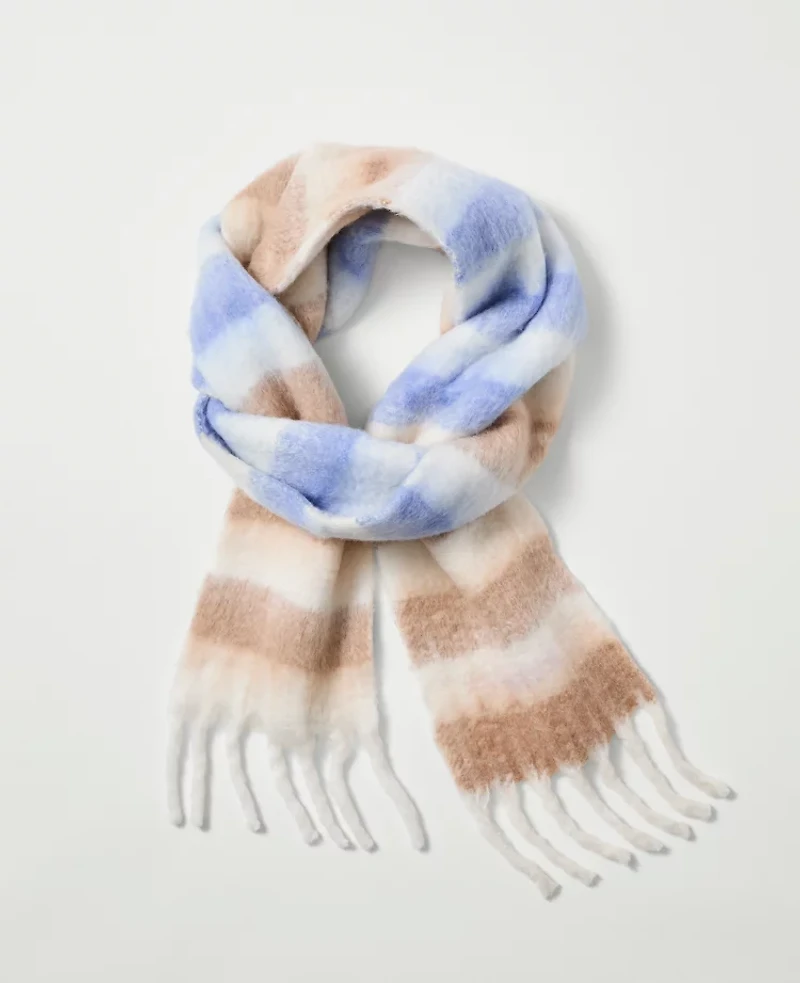 Ann Taylor Striped Blanket Scarf Pearl Shadow Women's