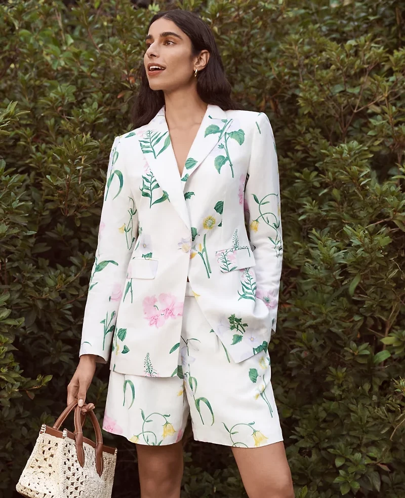 Ann Taylor The Floral Pleated Short Linen Blend Winter White Women's