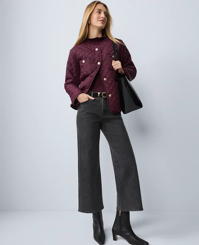 Ann Taylor Petite Weekend Collection Quilted Jacket Poised Plum Women's