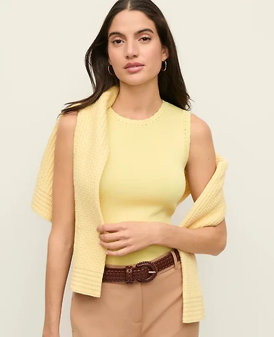 Ann Taylor Scallopped Trim Sweater Shell Top Fresh Pineapple Women's