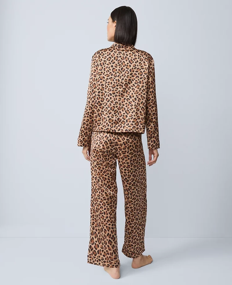 Ann Taylor Satin Tie Front Pajama Set Cafe Au Lait Women's