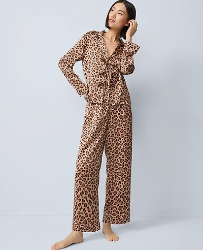 Ann Taylor Satin Tie Front Pajama Set Cafe Au Lait Women's