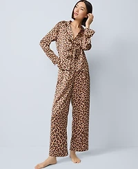 Ann Taylor Satin Tie Front Pajama Set Cafe Au Lait Women's