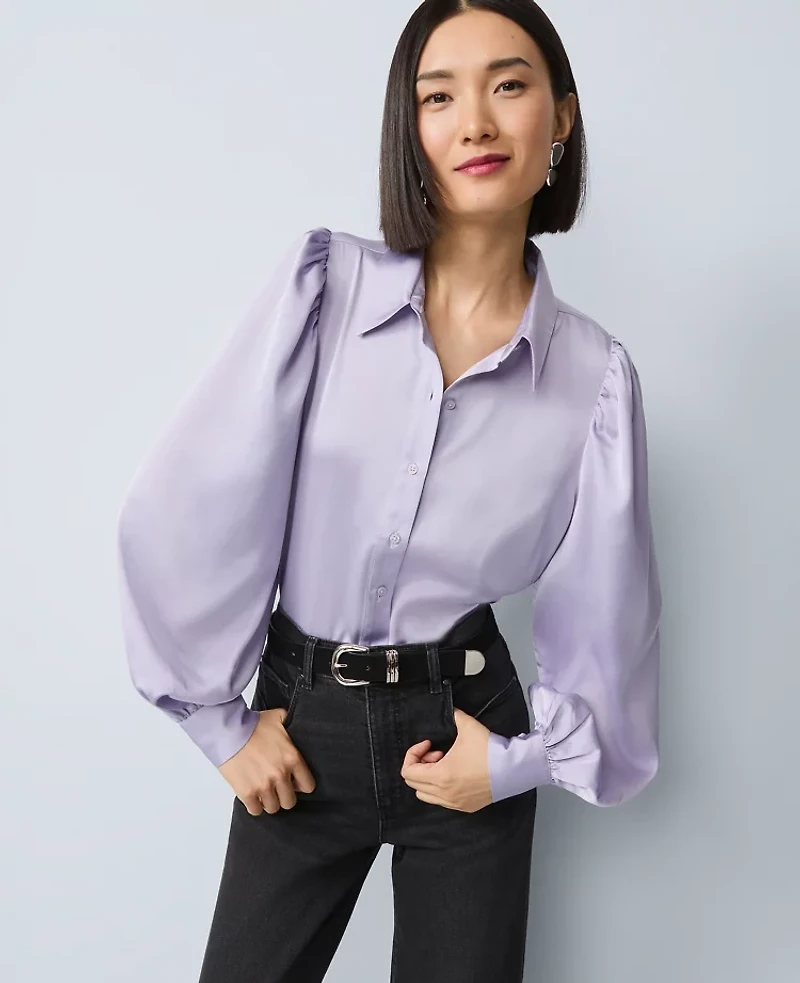 Ann Taylor Satin Blouson Sleeve Blouse Women's