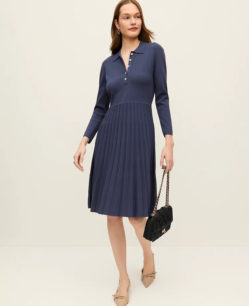 Ann Taylor Pleated Polo Midi Dress Women's