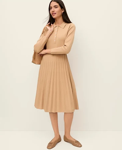 Ann Taylor Pleated Polo Midi Dress Women's
