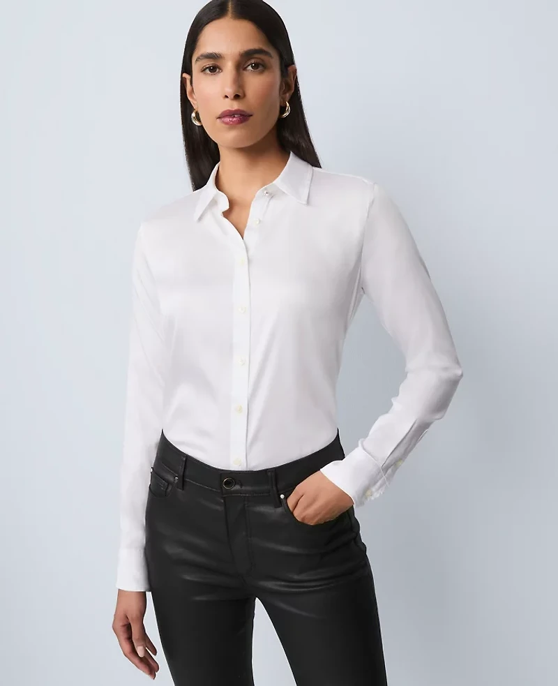 Ann Taylor Embellished Perfect Shirt White Women's