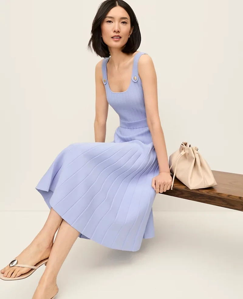 Ann Taylor Button Ribbed Sweater Dress Blue Hydrangea Women's