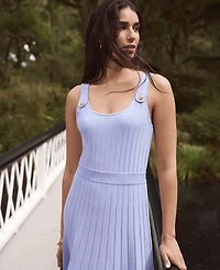 Ann Taylor Button Ribbed Sweater Dress Blue Hydrangea Women's