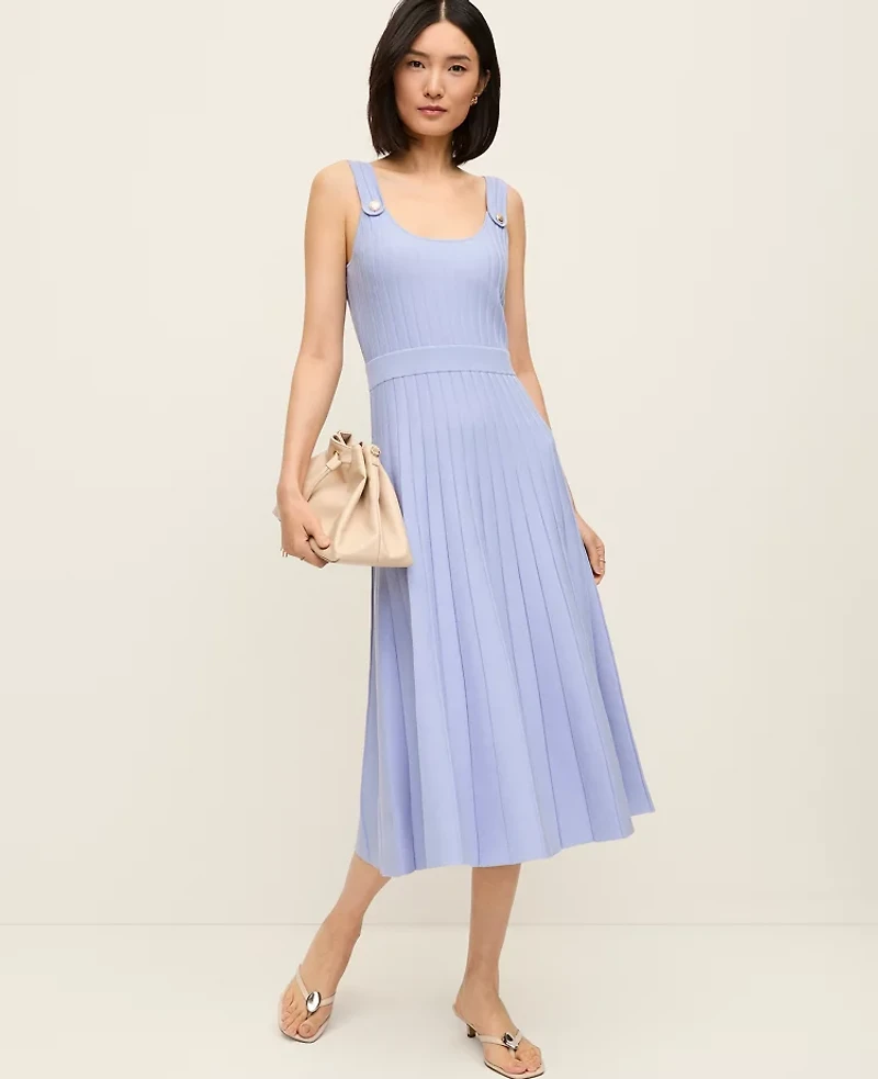 Ann Taylor Button Ribbed Sweater Dress Blue Hydrangea Women's