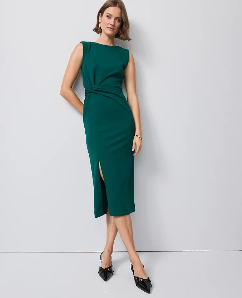 Ann Taylor Petite Crew Neck Twist Sheath Dress Size 16 Rainforest Women's