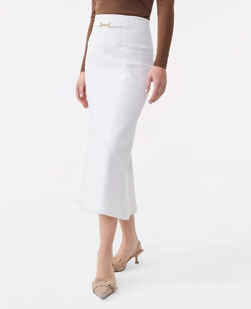 Ann Taylor Horsebit Denim Midi Skirt Ivory Women's