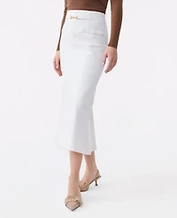 Ann Taylor Horsebit Denim Midi Skirt Ivory Women's