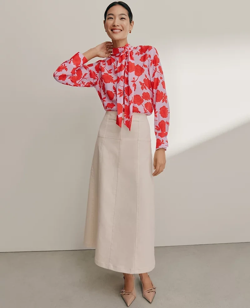 Ann Taylor Horsebit Denim Midi Skirt Ivory Women's