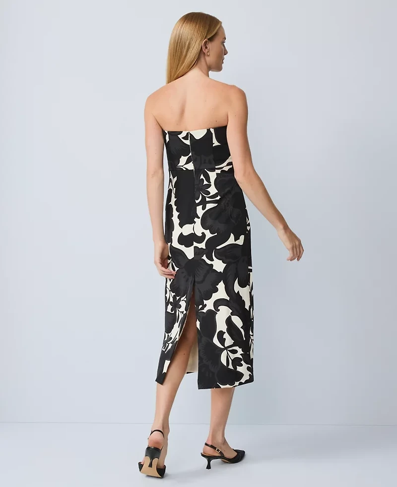 Ann Taylor Petite Floral Strapless Midi Dress Black Women's