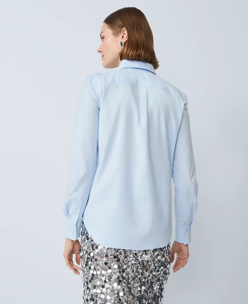 Ann Taylor Embellished Relaxed Perfect Shirt Blue Quartz Women's