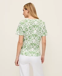 Ann Taylor Floral Crew Neck T-Shirt Palm Green Women's