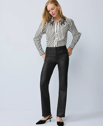 Ann Taylor The Coated Perfect Straight Jean Black Women's